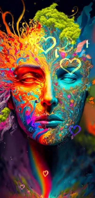 Colorful abstract face design with vibrant colors.