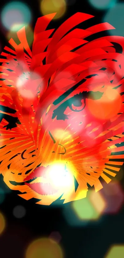 Abstract face art in vibrant red and orange colors with a dynamic design.