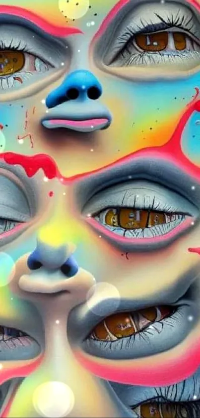 Vivid abstract faces with colorful surreal art design for mobile wallpaper.