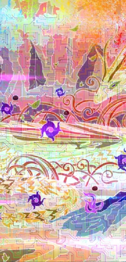 Vibrant abstract fantasy wallpaper with swirling colors and intricate designs.