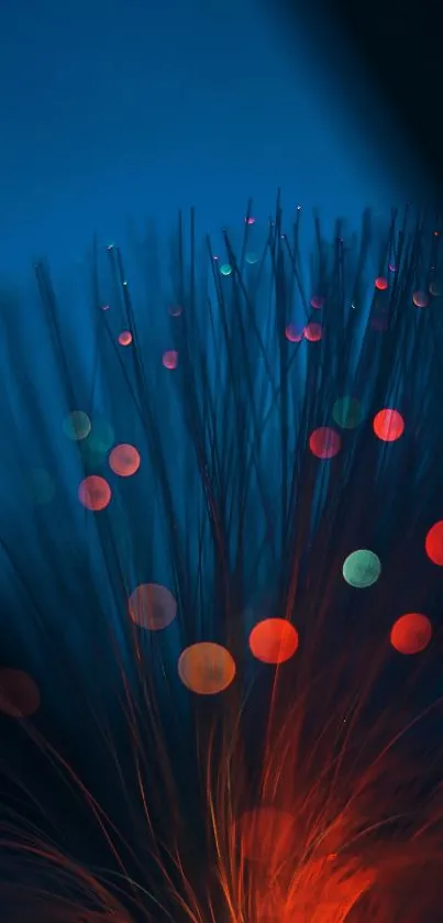 Vibrant fiber optic illustration with dark blue background.