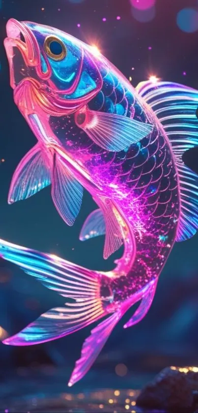 Vibrant abstract fish art with bright colors.