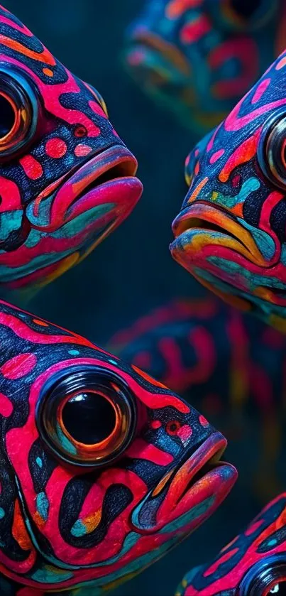 Vibrantly colored abstract fish art pattern.