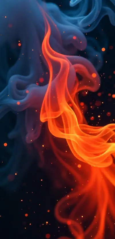 Vibrant orange and blue flame abstract wallpaper for mobile screens.