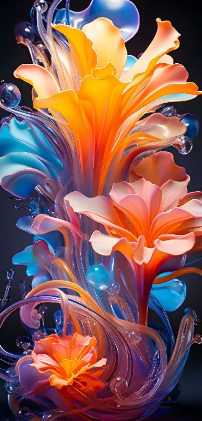 Colorful abstract flowers in vibrant orange and blue tones.