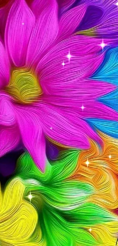 Vibrant abstract floral wallpaper with swirling colors.