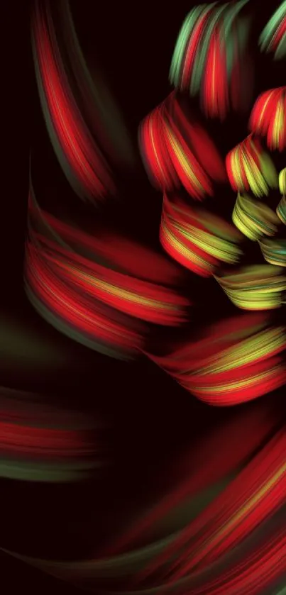 Vibrant abstract floral wallpaper with swirling red and green hues.