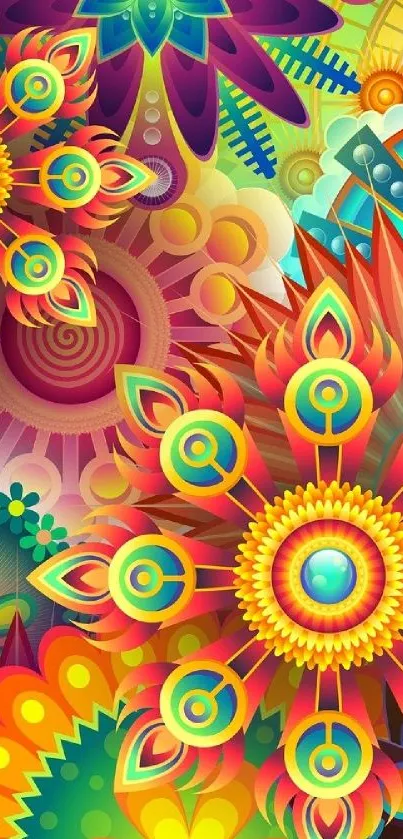 Vibrant floral abstract wallpaper with bright colors.