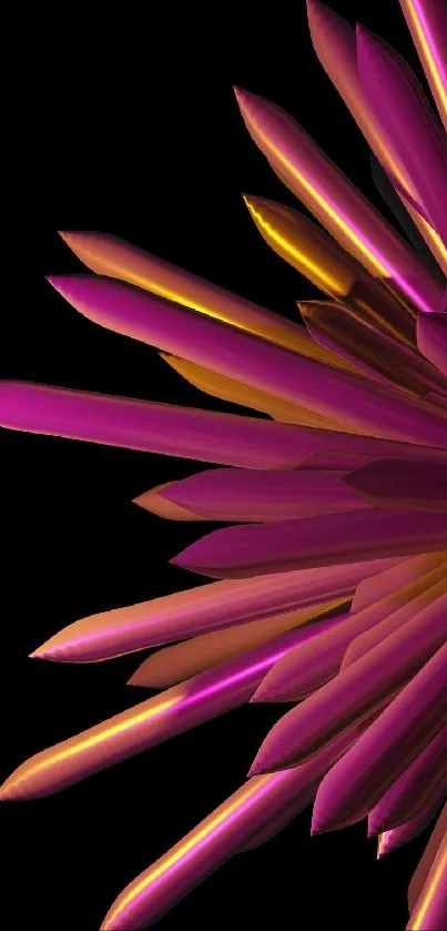 Pink and gold abstract floral design on a dark background.