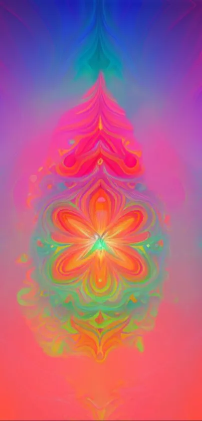 Vibrant abstract floral mobile wallpaper with pink, orange, and purple hues.