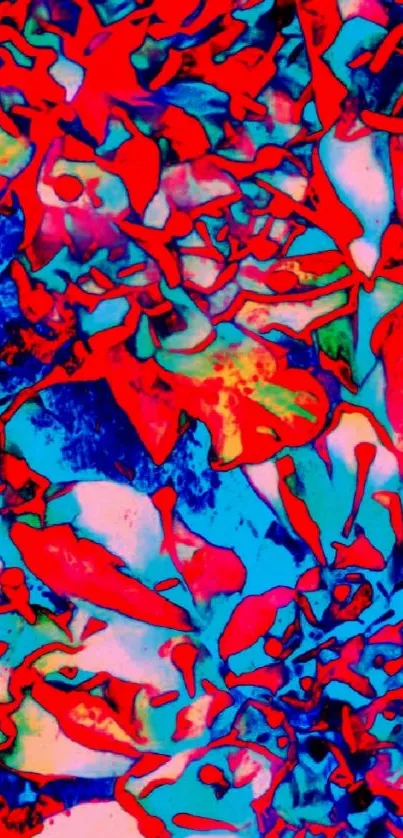 Vibrant abstract floral wallpaper with red and blue hues for mobile phone use.