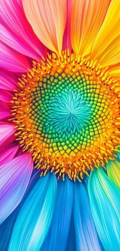 Vibrant abstract floral wallpaper with colorful petals.