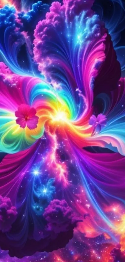 Vibrant abstract floral wallpaper with swirling colors.