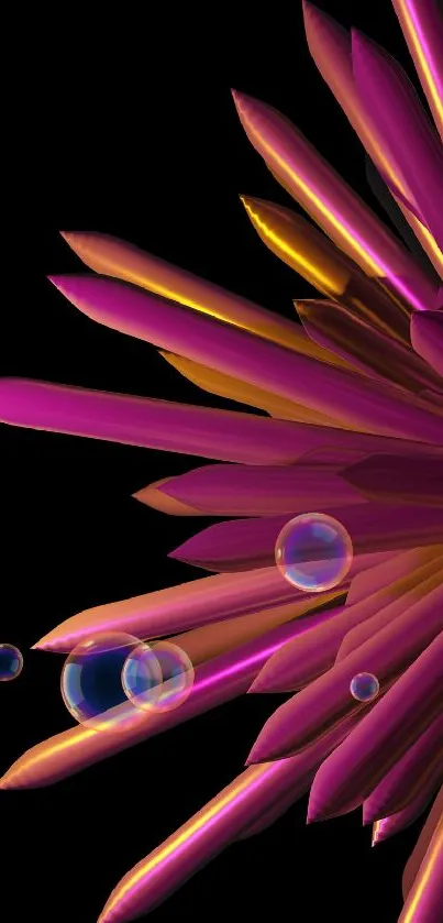 Vibrant magenta abstract floral 3D wallpaper with a black background.