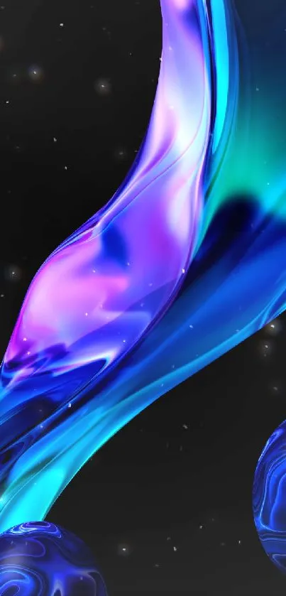 Abstract fluid wallpaper with blue and purple swirls.