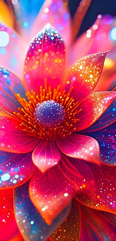 Vibrant abstract flower with colorful petals.
