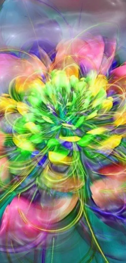 Vibrant abstract flower wallpaper with swirling colorful patterns.