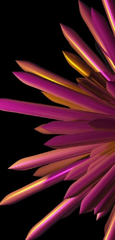 Vibrant pink and gold abstract flower on black background.