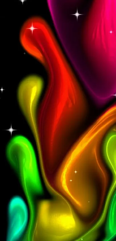 Vibrant abstract fluid art with rainbow colors on a black background wallpaper.