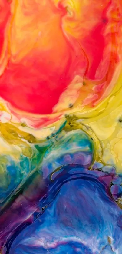 Vibrant abstract fluid art wallpaper with colorful swirls.