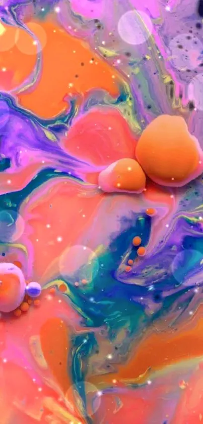 Vibrant abstract wallpaper with swirling colors in fluid art style.