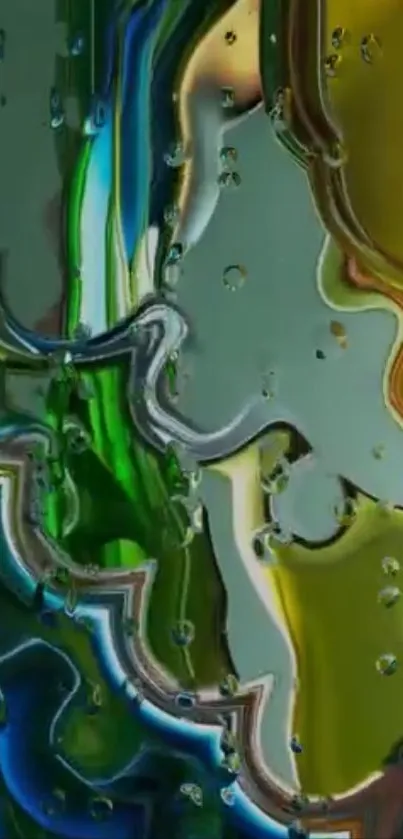 Abstract vibrant fluid design with green and yellow tones.