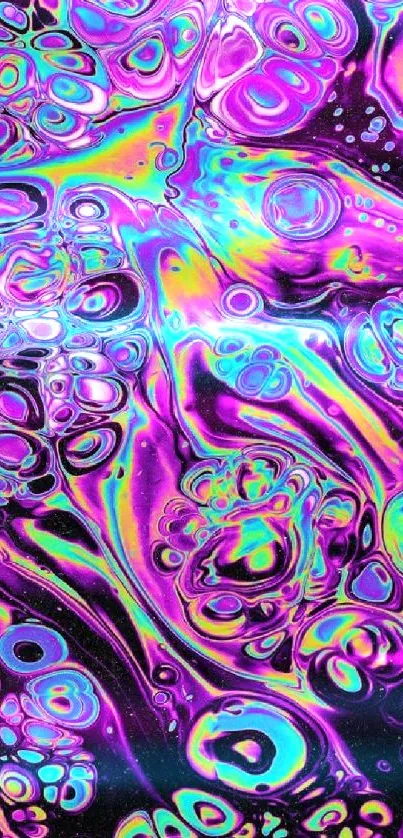 Vibrant abstract fluid art wallpaper with pink and purple swirls.