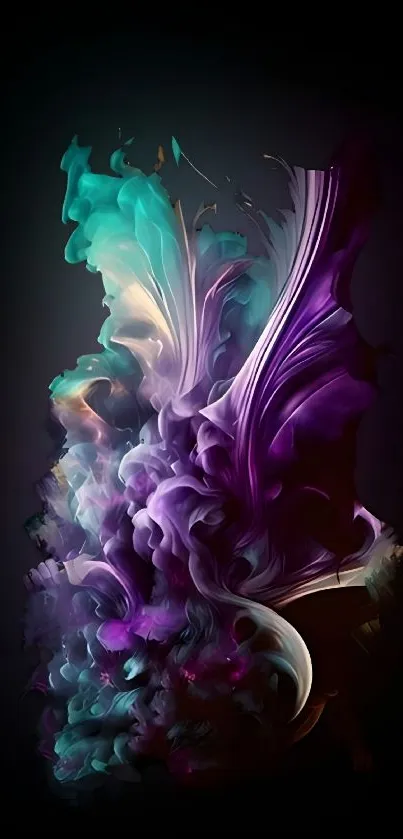 Vibrant abstract fluid art in purple and teal hues.