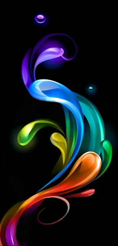 Colorful fluid abstract wallpaper on a dark background.