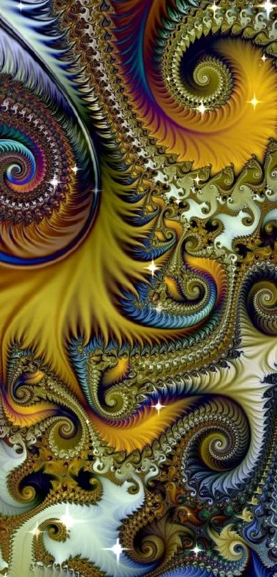 Vibrant fractal wallpaper with swirling patterns and rich colors.