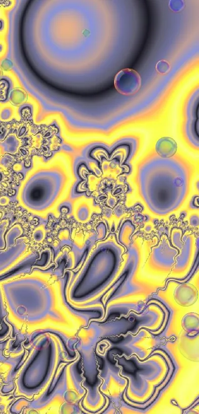 Intricate fractal design in vibrant yellow and blue hues.