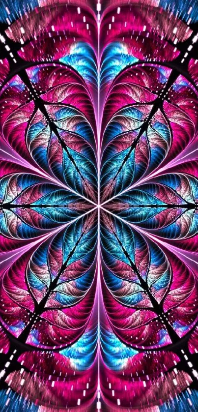 Vibrant abstract fractal art with pink and blue hues.