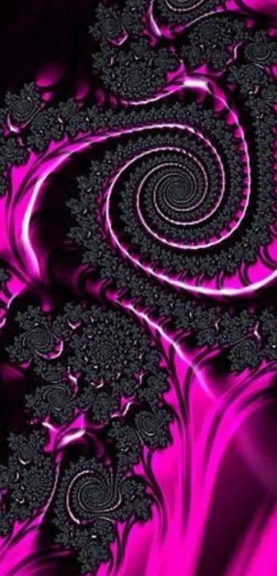 Vibrant magenta fractal design with swirling patterns.