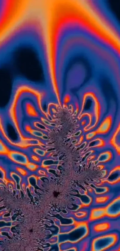 Vibrant abstract fractal wallpaper in orange and blue tones, ideal for mobile screens.