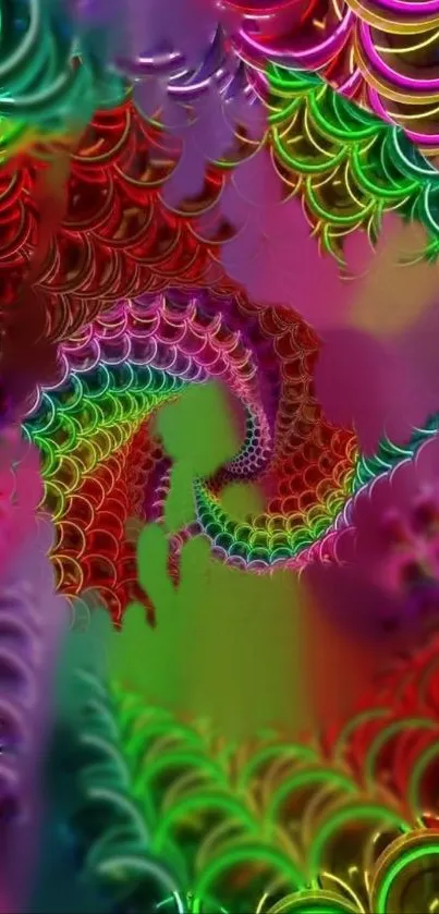 Vibrant multicolor abstract fractal spiral design.