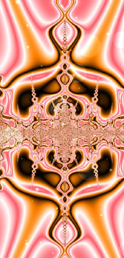 Vibrant pink and orange abstract fractal mobile wallpaper with intricate patterns.