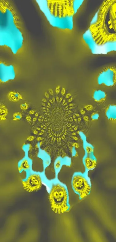 Abstract fractal wallpaper with vibrant yellow and blue hues for mobile display.