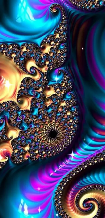 Intricate vibrant blue abstract fractal wallpaper for mobile phones.