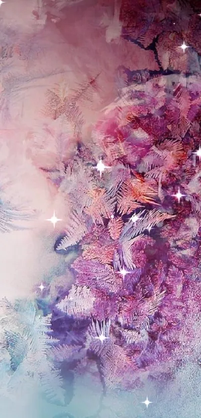 Vibrant abstract frost art with purple and pink hues.