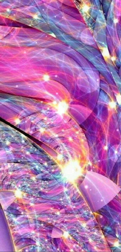 Vibrant purple and pink abstract galaxy wallpaper with swirling patterns.