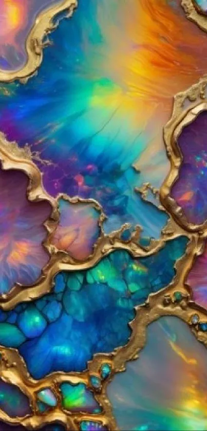 Vibrant abstract gemstone art with blue and golden accents.