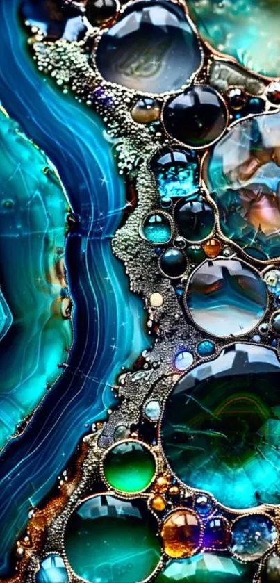 Gemstone-inspired abstract wallpaper in vibrant turquoise.