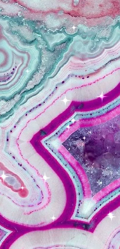 Abstract geode-inspired wallpaper with pink and purple hues.