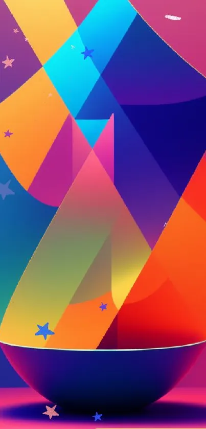 Colorful abstract geometric mobile wallpaper with vibrant shapes.