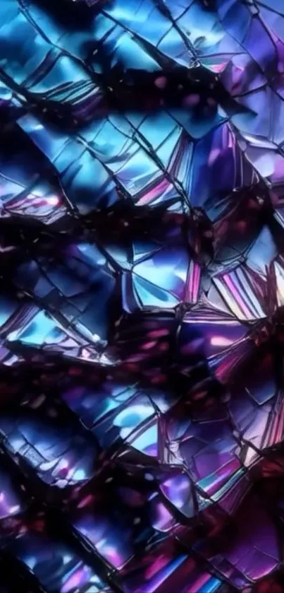 Vibrant abstract geometric mobile wallpaper with purple and blue hues.