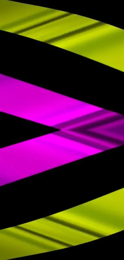 Vibrant abstract geometric wallpaper with lime and magenta on black.