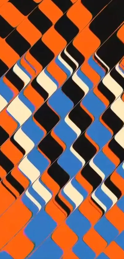 Vibrant orange and blue abstract geometric wallpaper.