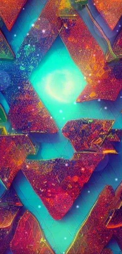 Abstract mobile wallpaper with colorful geometric triangles.