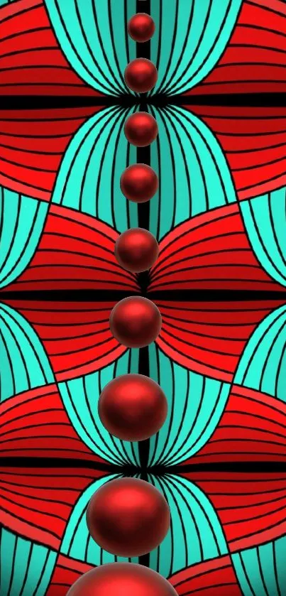 Vibrant abstract geometric wallpaper with red and teal symmetrical design.