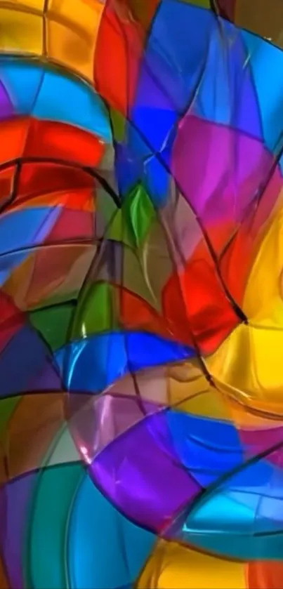 Vibrant abstract glass art with dynamic colors.